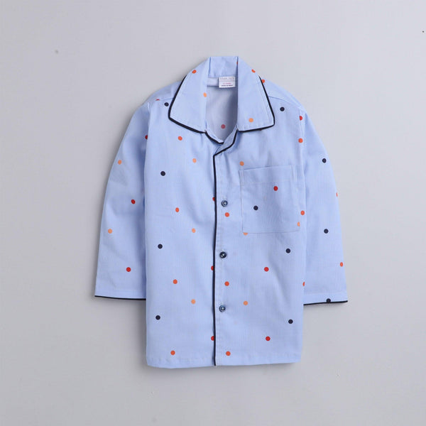 Polka tots Full Sleeve Night Suit Pair Blue (Polka Dots)