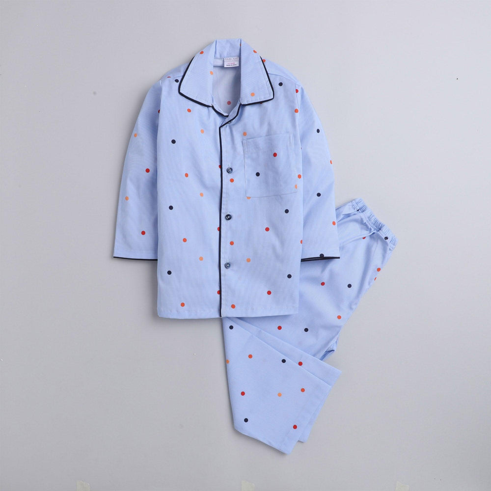Polka tots Full Sleeve Night Suit Pair Blue (Polka Dots)