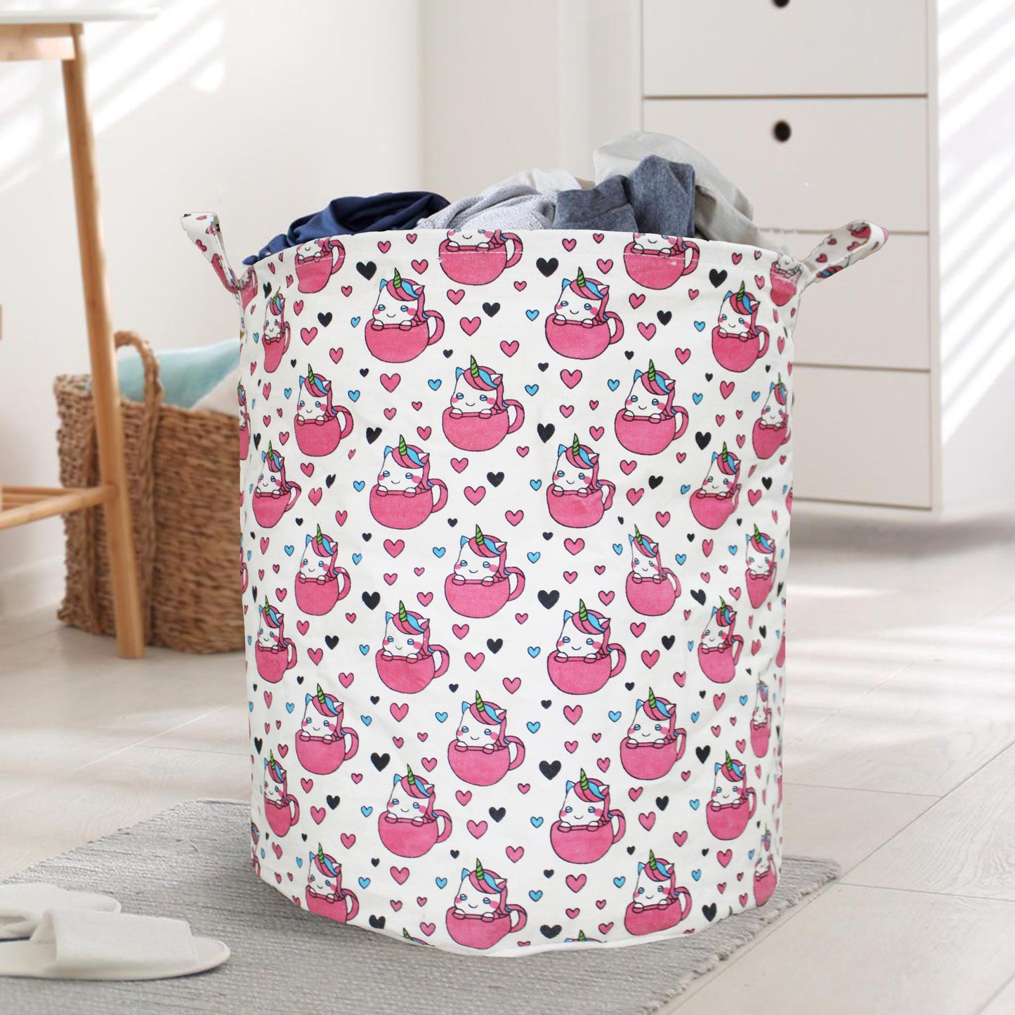 Polka Tots Laundry Bag Canvas Storage Bag Baby Unicorn Print