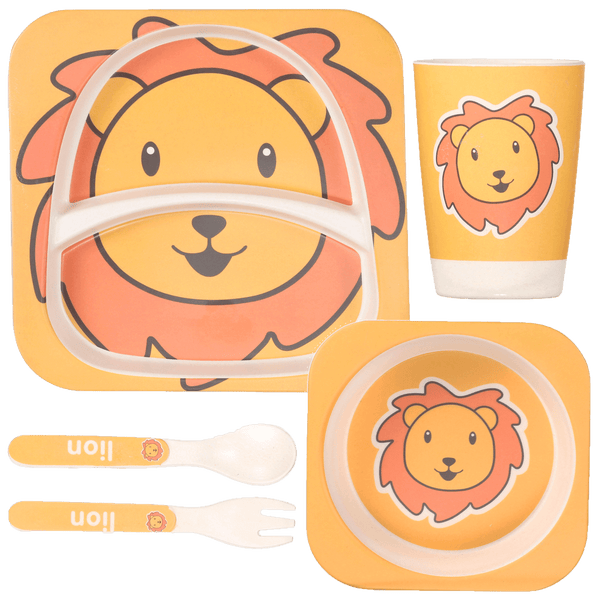 Eco Friendly 5 Pieces Bamboo Fiber Kids Dinner Set (Lion)