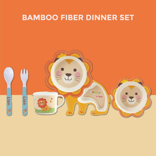 Eco-Friendly Bamboo Fiber Kids Crockery Set having 5 Pieces (Lovely Lion)