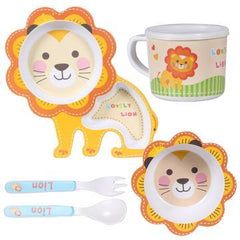 Eco-Friendly Bamboo Fiber Kids Crockery Set having 5 Pieces (Lovely Lion)