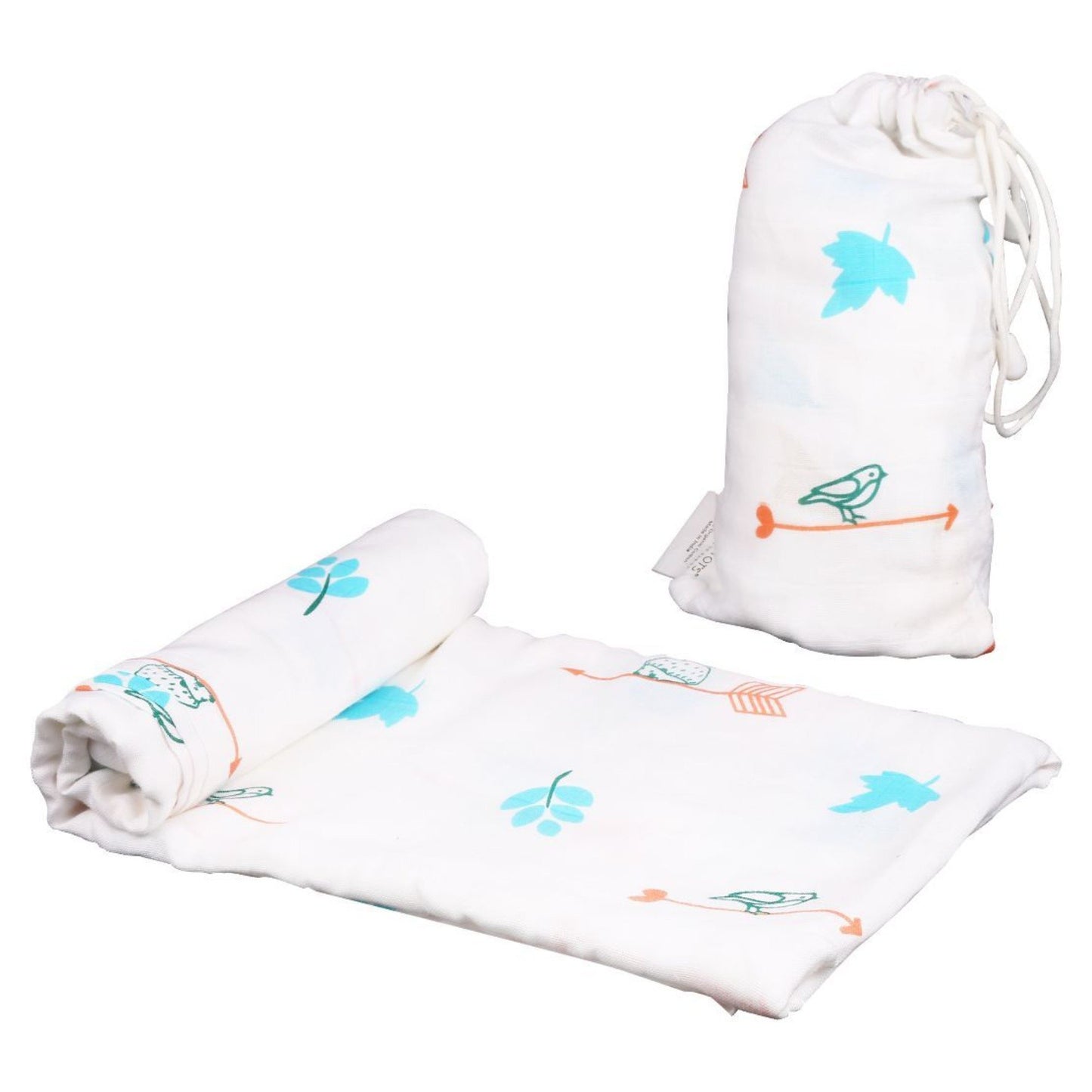 Polka Tots Organic Cotton Swaddle Wrap Elephant & Bird Design Large Size 120 x 120 CM (Pack of 2)