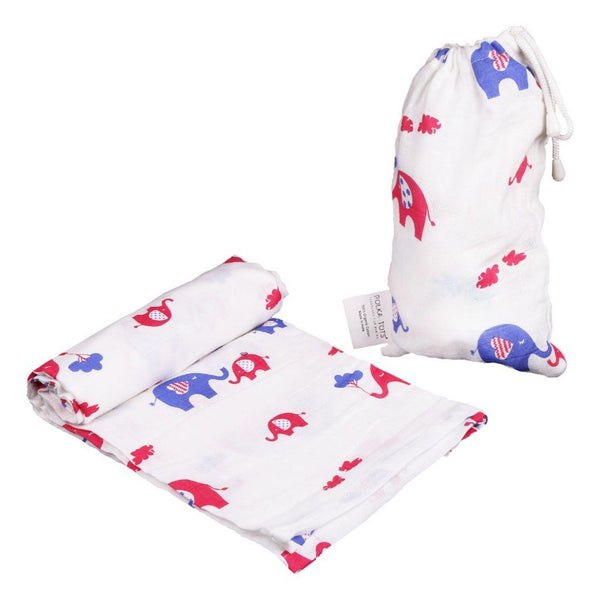 Polka Tots Organic Cotton Swaddle Wrap Reindeer & Elephant Design Large Size 120 x 120 CM (Pack of 2)