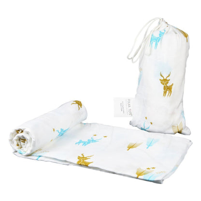 Polka Tots Organic Cotton Swaddle Wrap Reindeer & Bird Design Large Size 120 x 120 CM (Pack of 2)