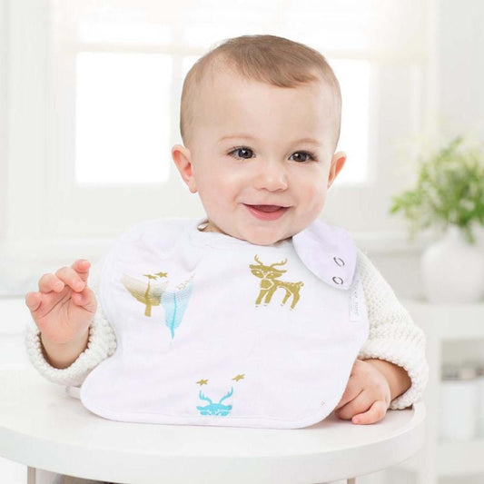 Polka Tots Organic Muslin Cotton Bibs with Three Layers (Reindeer)