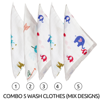 Organic Muslin Cotton Wash Cloth (Pack of 5)