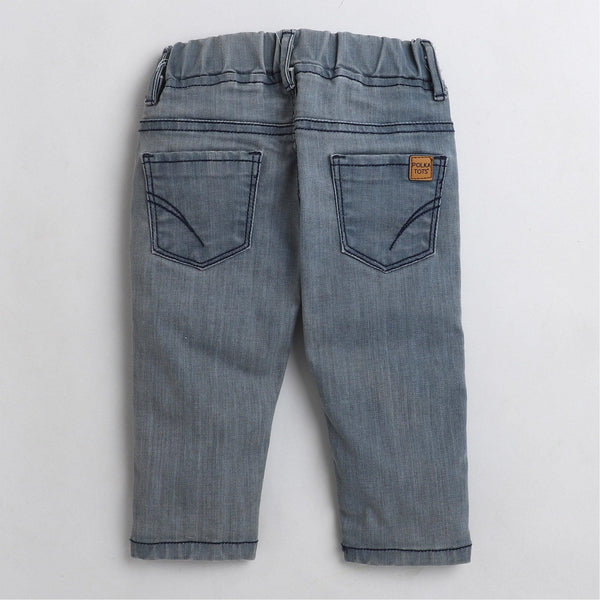 Polka Tots Lets Dig Excavator Patch Denim Pant - Grey