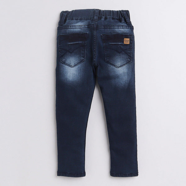 Polka Tots Dude Embroidery Denim Pants - Blue