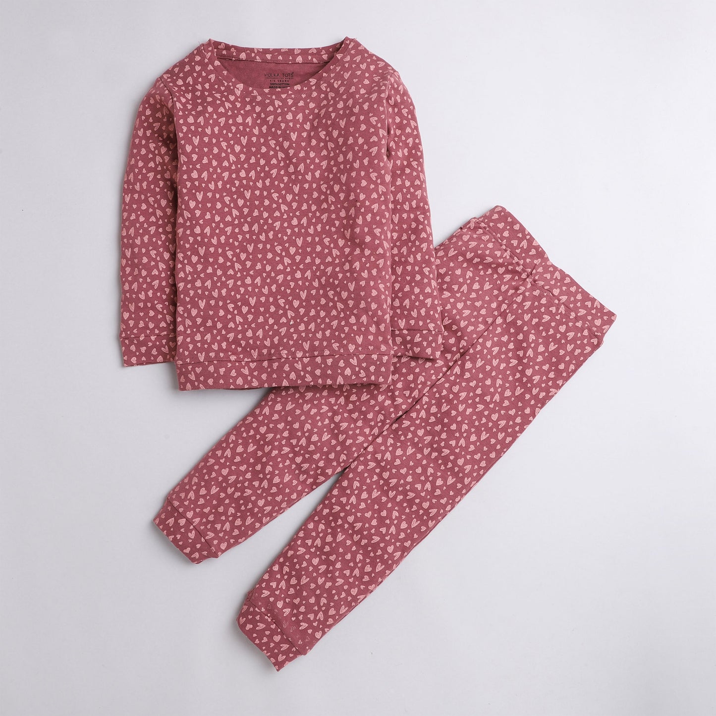 Polka Tots Full Sleeve Tshirt With Lounge Pants and head band - Dark Pink