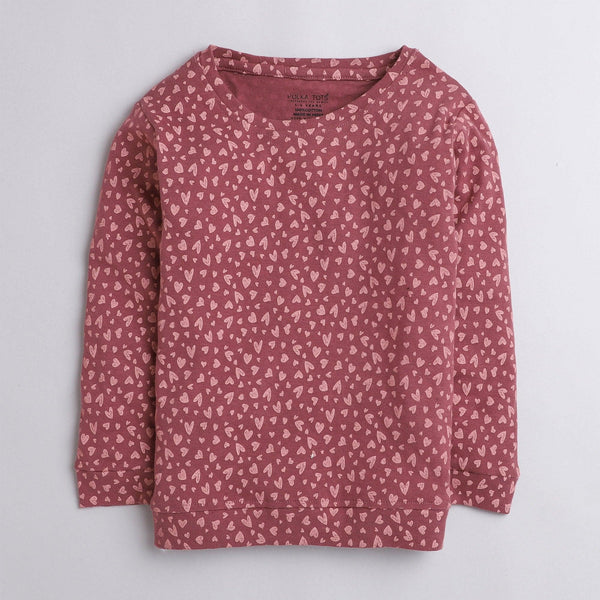 Polka Tots Full Sleeve Tshirt With Lounge Pants and head band - Dark Pink