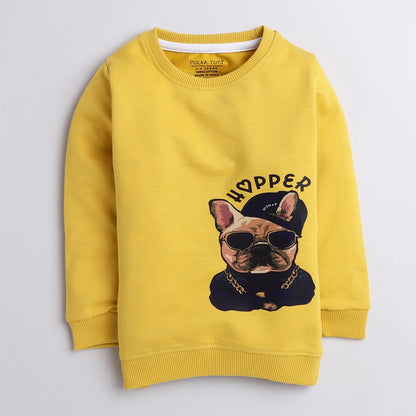 Polka tots hip hopper print full sleeve tshirt with lounge pant set - Yellow