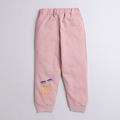 Polka tots make a wish print full sleeve tshirt with lounge pant set - pink