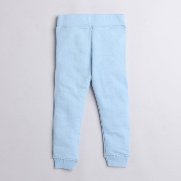 Polka tots om yoga inhale exhale print full sleeve tshirt with lounge pant set - sky blue