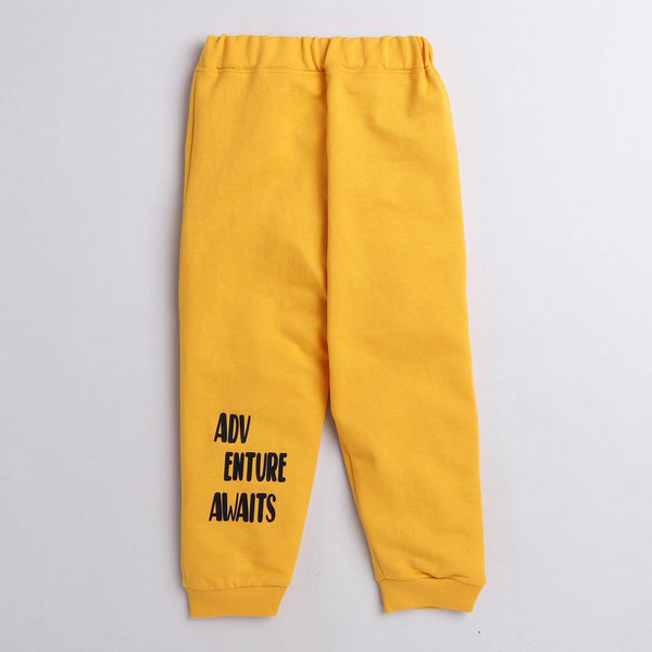 Polka tots red car adventure print full sleeve tshirt with lounge pant set - Yellow