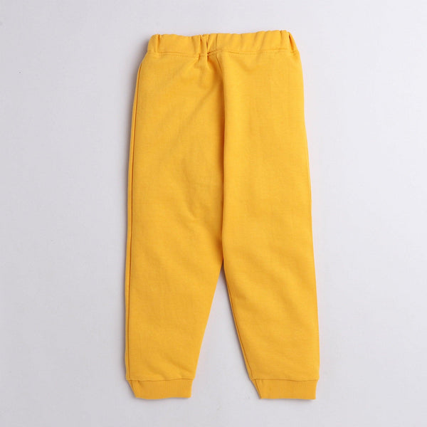 Polka tots red car adventure print full sleeve tshirt with lounge pant set - Yellow