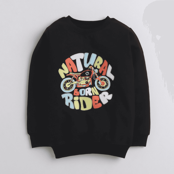 Polka Tots Full Sleeve Natural Rider Print Tshirt With Full Lower Cod Set - Black