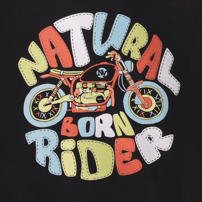 Polka Tots Full Sleeve Natural Rider Print Tshirt With Full Lower Cod Set - Black