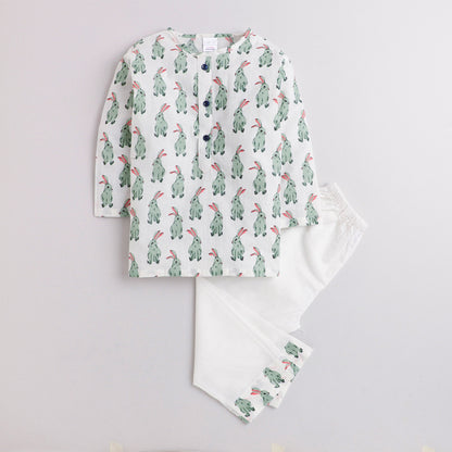 Polka Tots Kurta Pajama for Kids 100% Super Soft Cotton Night Suits for Boys & Girls Rabbit White