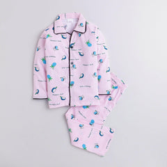 Polka tots Full Sleeve Night Suit  100% Cotton All Over Fruit Pink