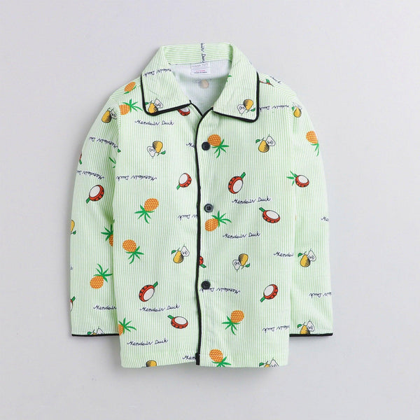 Polka tots Full Sleeve Night Suit  100% Cotton All Over Fruit Green