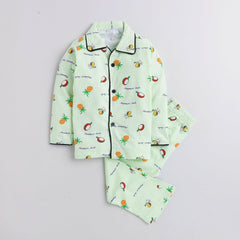 Polka tots Full Sleeve Night Suit  100% Cotton All Over Fruit Green