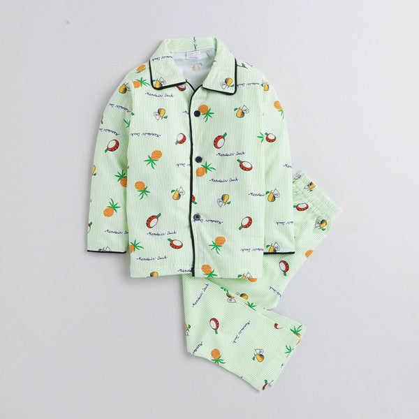 Polka tots Full Sleeve Night Suit  100% Cotton All Over Fruit Green