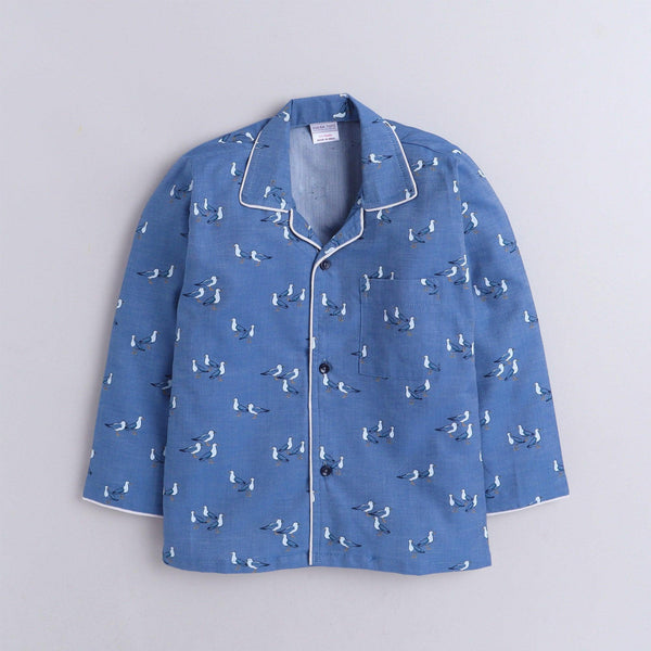 Polka tots Full Sleeve Night Suit Pair Blue (Pigeon)