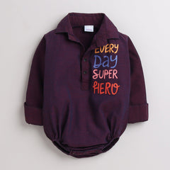 Polka Tots Full Sleeve Every Day Super Hero Print Shirt Romper - Maroon