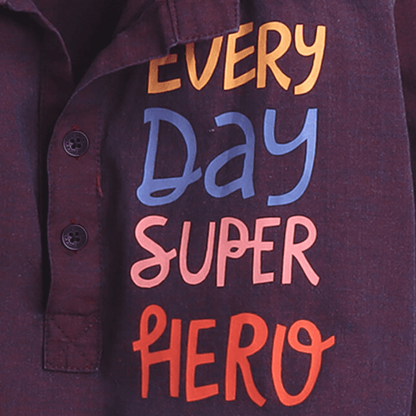 Polka Tots Full Sleeve Every Day Super Hero Print Shirt Romper - Maroon