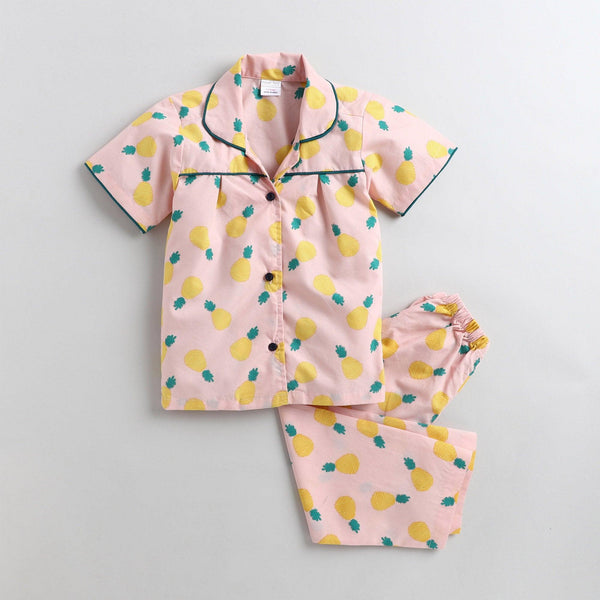 Polka tots Half Sleeve Night Suit Pink (Pineapple)