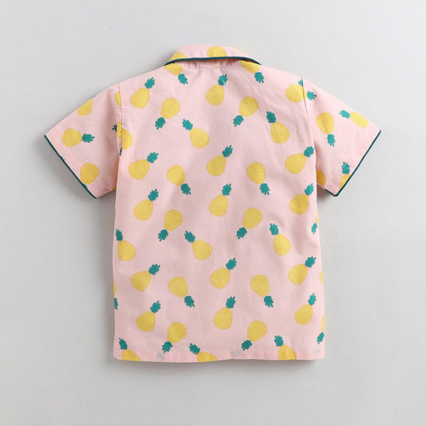 Polka tots Half Sleeve Night Suit Pink (Pineapple)