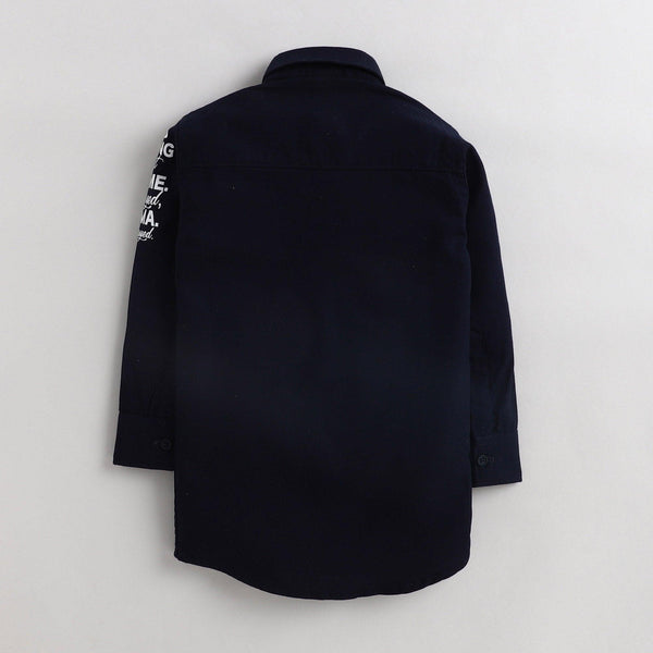Polka Tots Full Sleeves Printed Shirt - Navy
