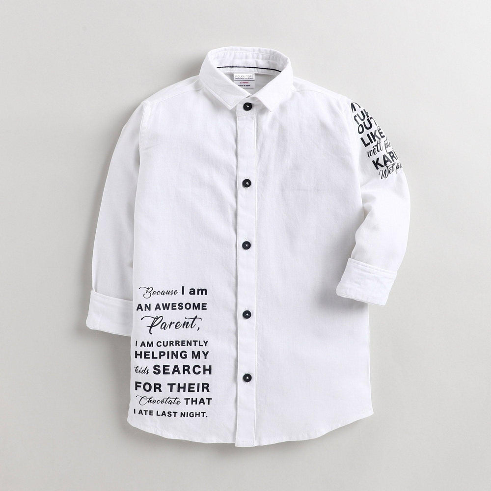 Polka Tots Full Sleeves Printed Kids Shirt - White