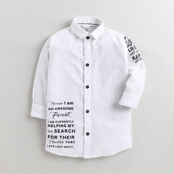 Polka Tots Full Sleeves Printed Kids Shirt - White