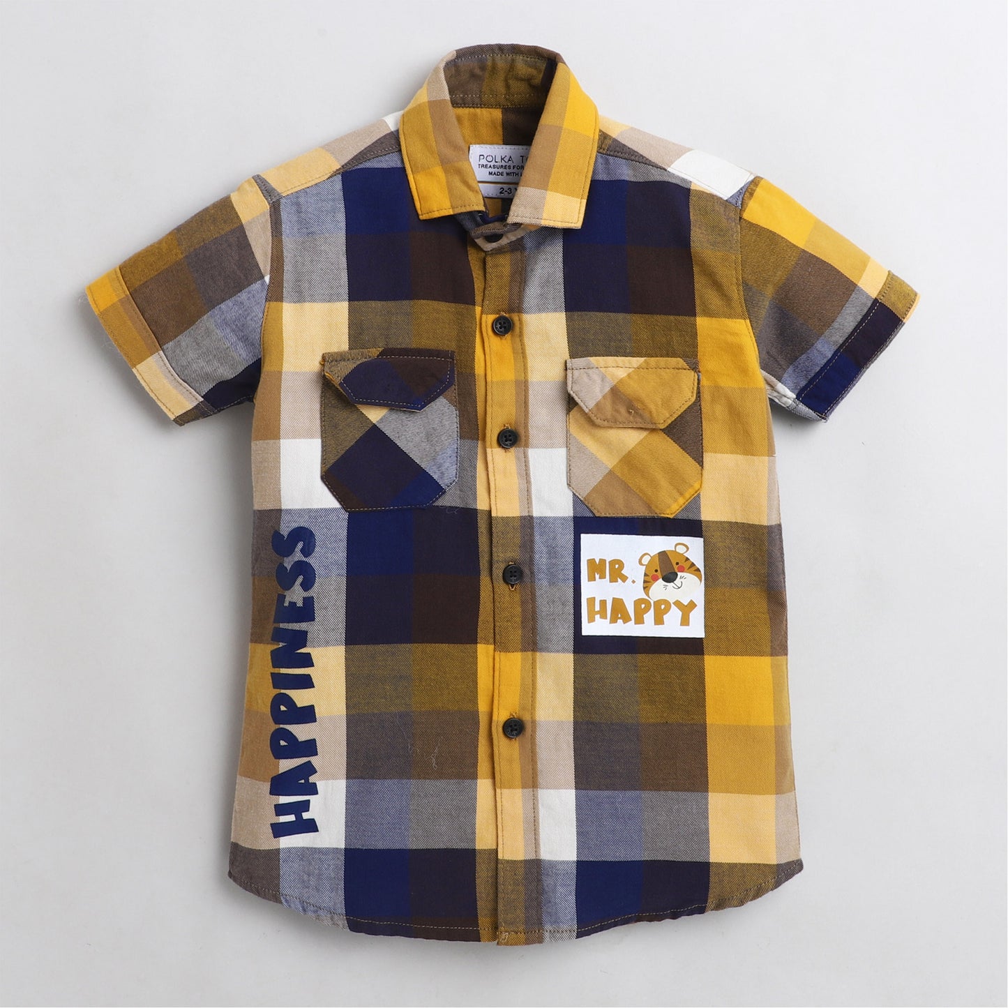 Polka Tots 2 Pockets Checks Shirt - Yellow