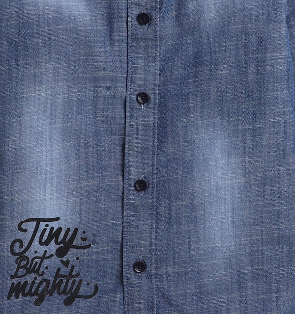 Polka Tots Denim bow tie shirt - Blue
