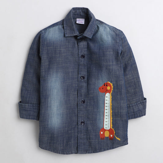 Polka Tots Denim giraffe  shirt - Blue