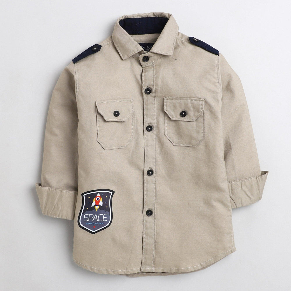 Polka Tots khakhi space cargo Kids shirt - khakhi