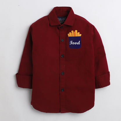 Polka Tots Cotton Food Pocket Print Shirt - Red