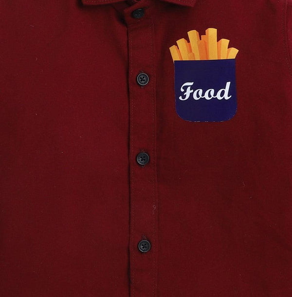Polka Tots Cotton Food Pocket Print Shirt - Red