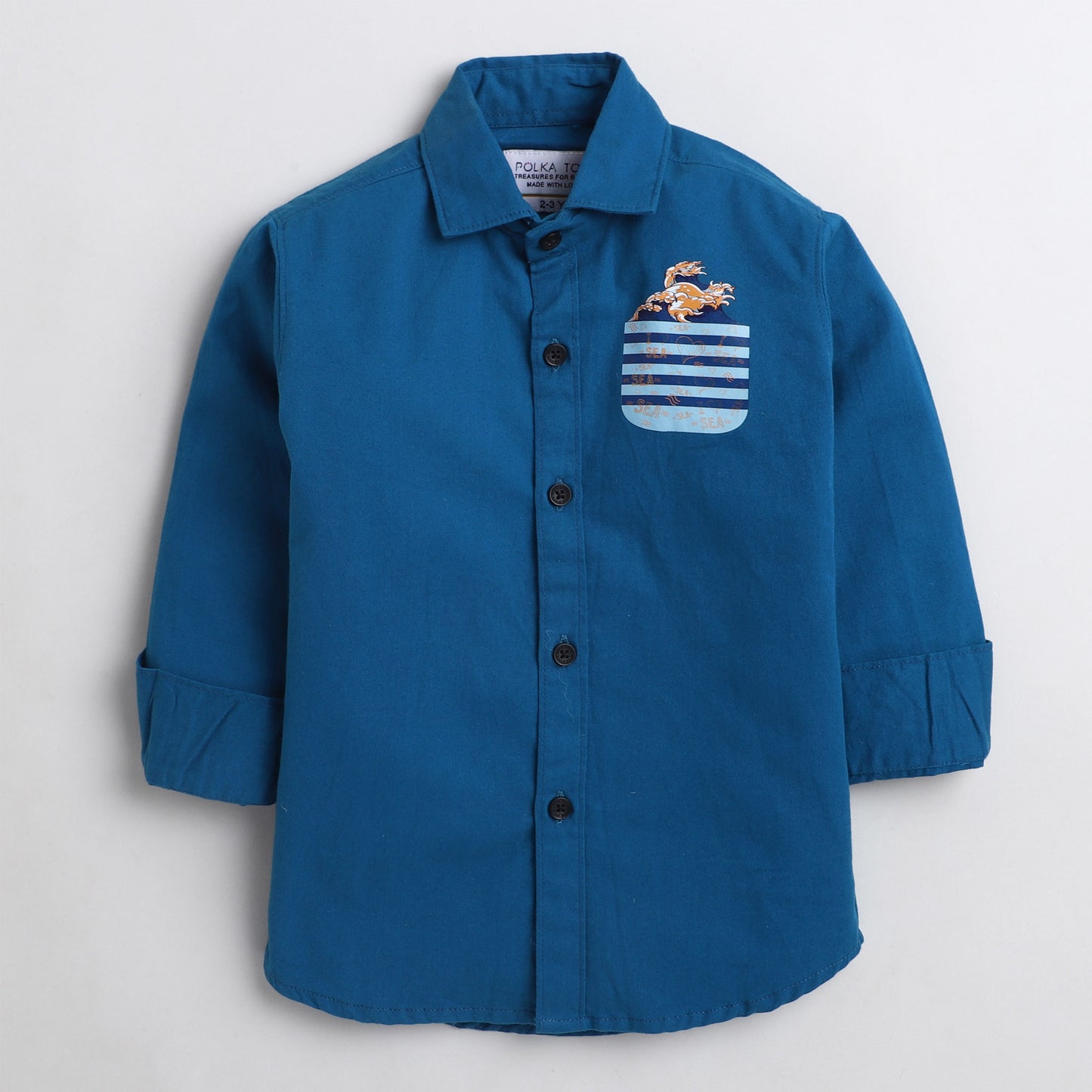 Polka Tots cotton pocket sea print  shirt - Blue