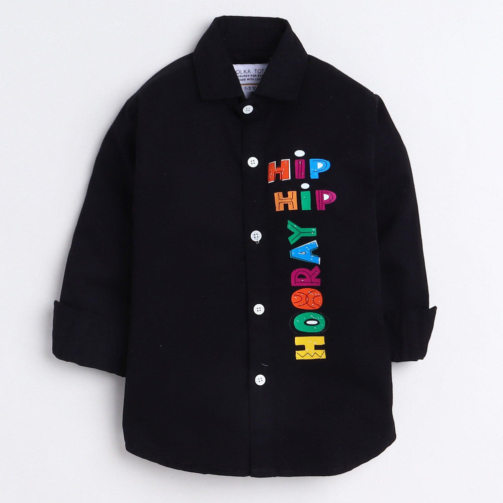 Polka Tots hip hip horray print Kids shirt - black