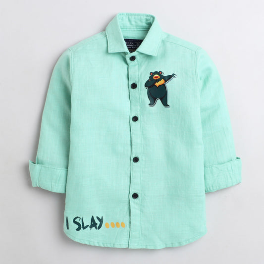 Polka Tots cotton panda I slay  shirt - Iight blue