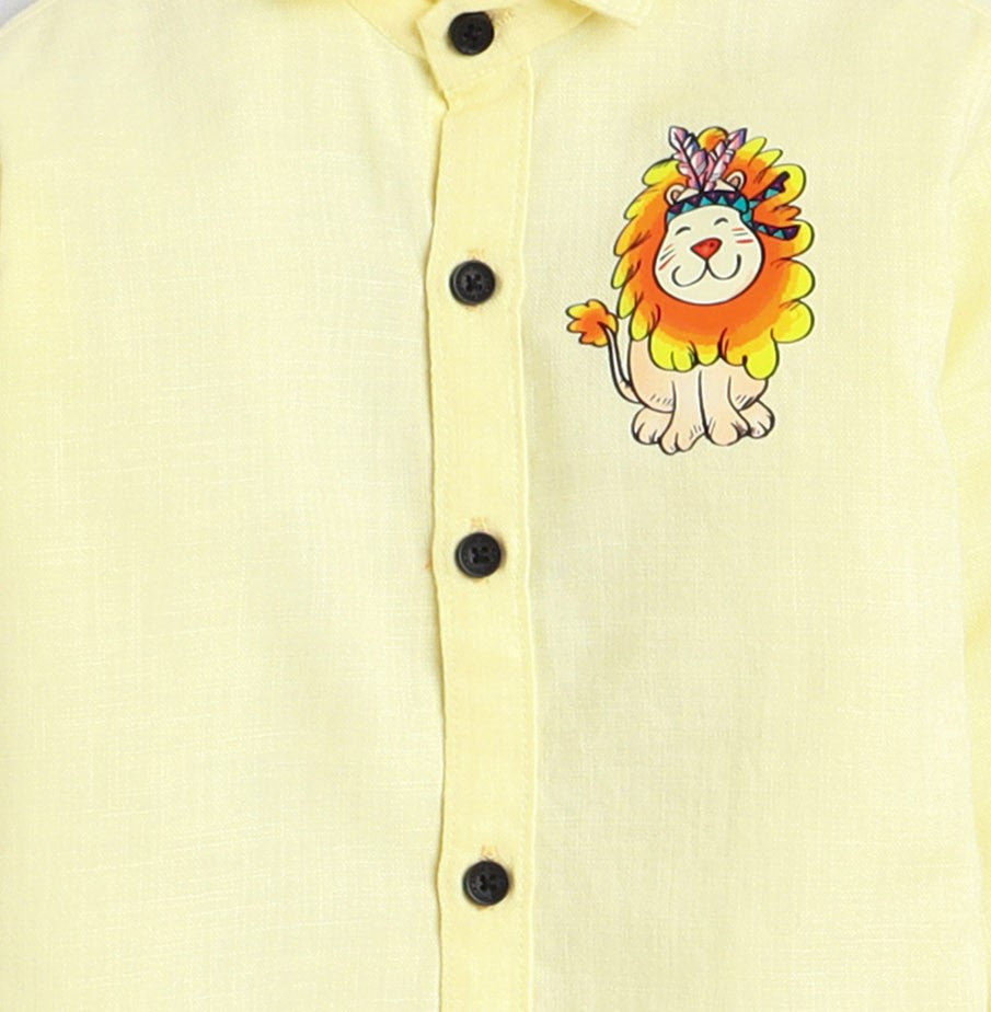 Polka Tots cotton multi color lion shirt - yellow