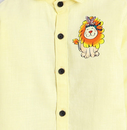 Polka Tots cotton multi color lion shirt - yellow