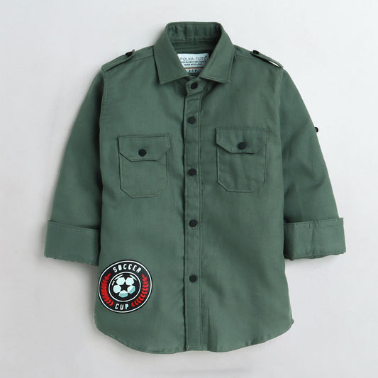 Polka Tots football print cargo shirt - green