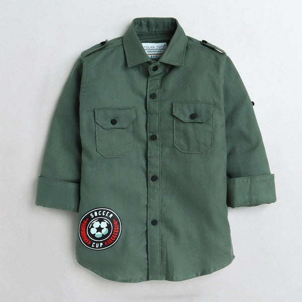 Polka Tots football print cargo Kids shirt - green