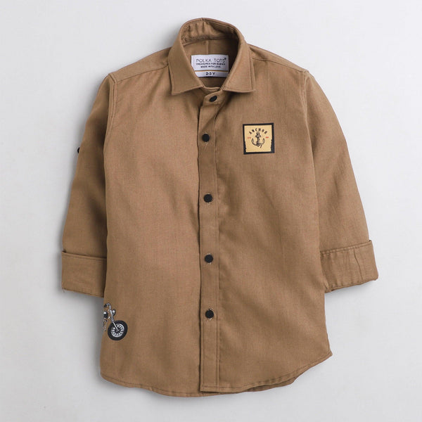 Polka Tots bike print cargo Kids shirt - khakhi