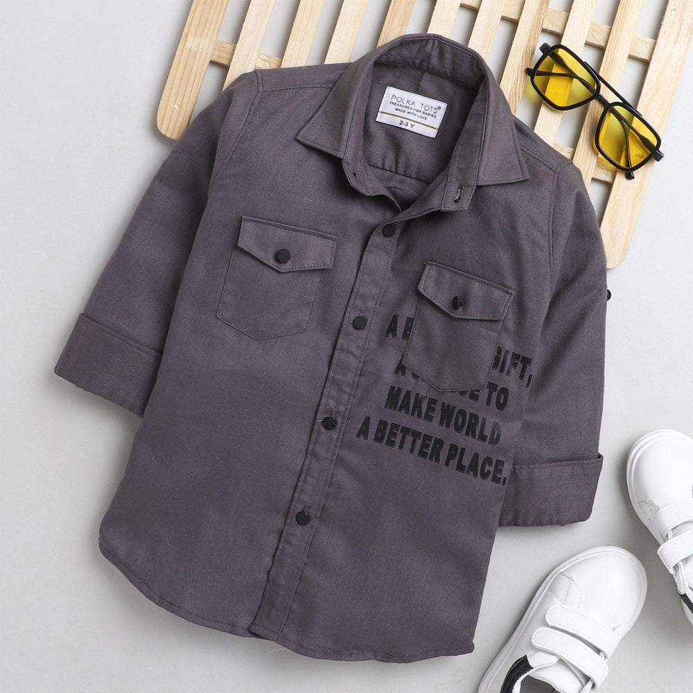 Polka Tots pocket print cargo Kids shirt - grey